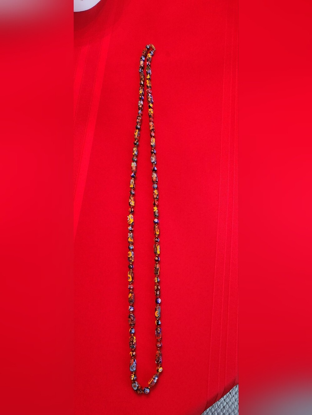 Vintage Millefiori Glass Bead Necklace • Colorful Floral Murano-Style Statement